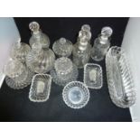 A Baccarat glass dressing table service, colourless, decorated with wrythen gadrooning, comprises,