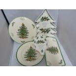 Spode - Christmas tree pattern, comprises dinner plate; cake stand; sandwich plate; and