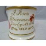 Police Interest / Derby Family History - A porcelain mug decorated with polychrome painted flower