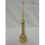 A turned ivory column form thermometer, 2nd half of the 19th Century, the base a secret compartment,