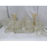 English pressed glass - quantity of pressed glass dressing table wares, including a pair of Art Deco