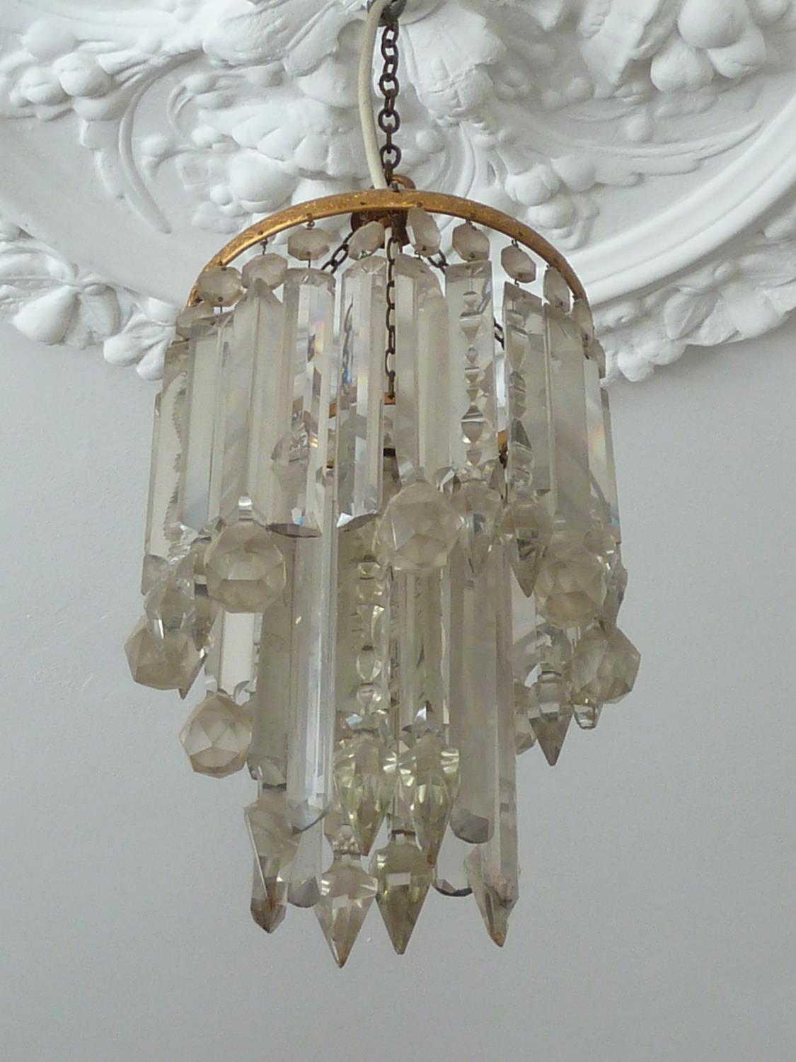 A pair of ceiling centerpiece lustre lights composed of various finger lustres on a central brass - Image 6 of 6