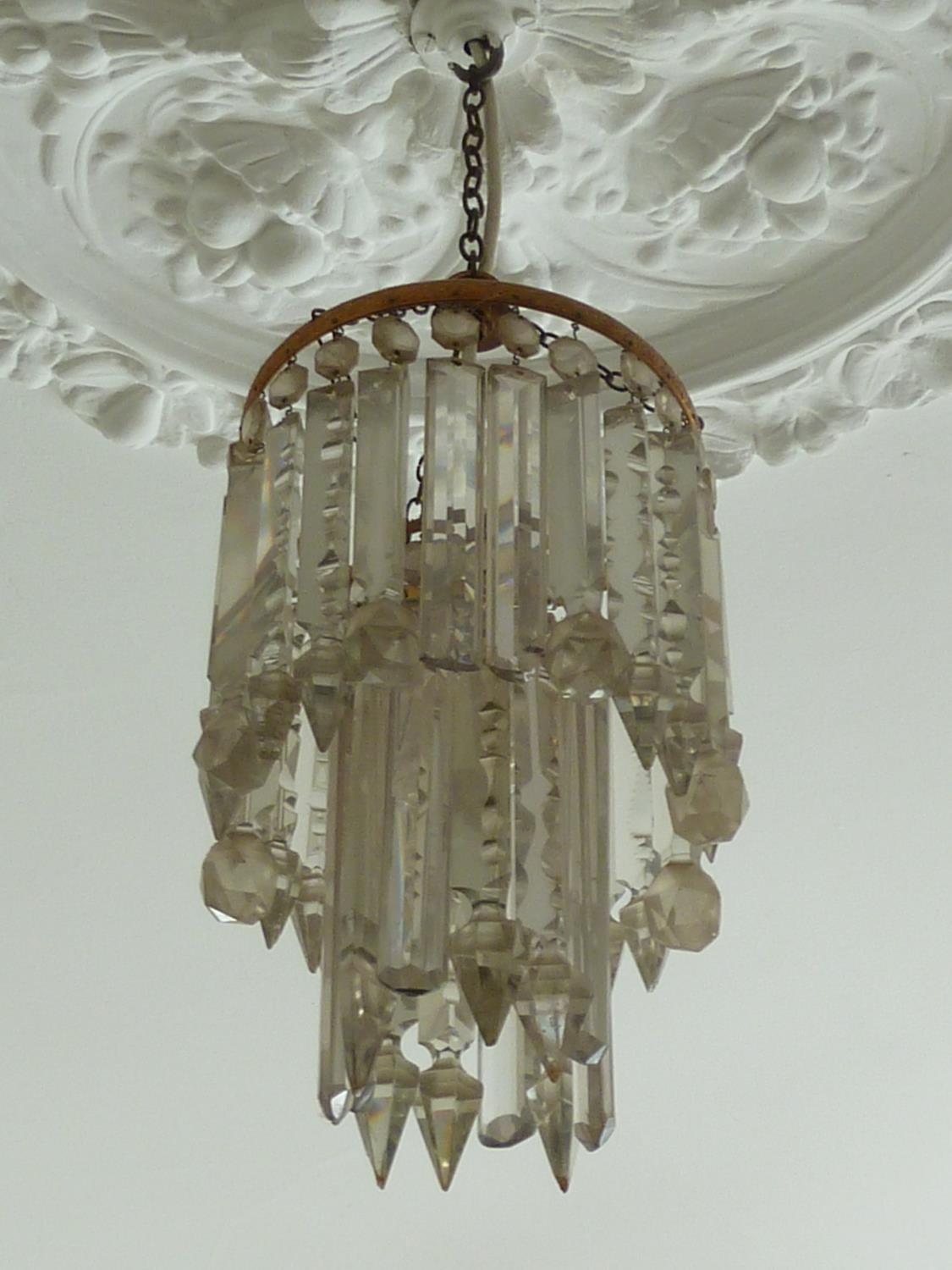 A pair of ceiling centerpiece lustre lights composed of various finger lustres on a central brass - Image 4 of 6