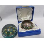 Strathern Glass - a boxed millifiori and barley twist cane glass paperweight; and a Salvador Ysart