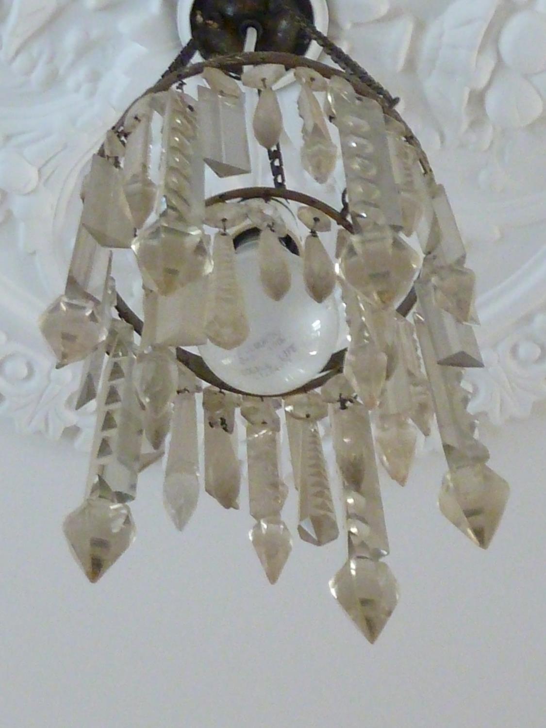 A pair of ceiling centerpiece lustre lights composed of various finger lustres on a central brass - Image 2 of 6