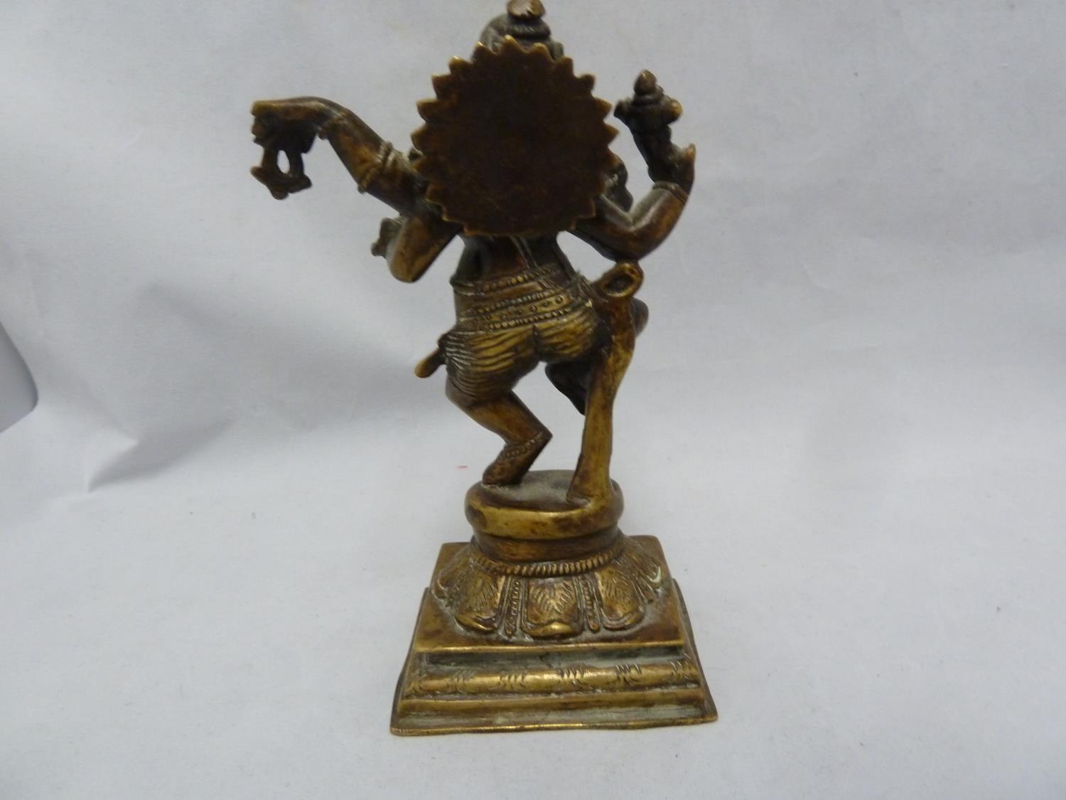 An Indian bronze figure of Ganesh as an elephant god, modelled standing on a lotus flower on stepped - Image 4 of 5