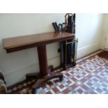 A mahogany invalid or bedroom table with sliding mechanism to position over a bed, w 91 cm x d 45 cm