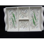 Trude Carter for Poole Pottery - An Art Deco Hors D' Oeuvres tray painted with green and blue fish