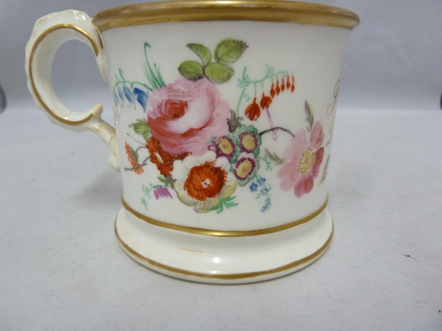 Police Interest / Derby Family History - A porcelain mug decorated with polychrome painted flower - Image 2 of 5