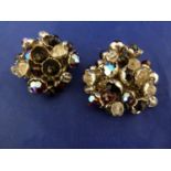 Butler & Wilson - a pair of early millefleur clip on earrings, circular base with wired metal floral