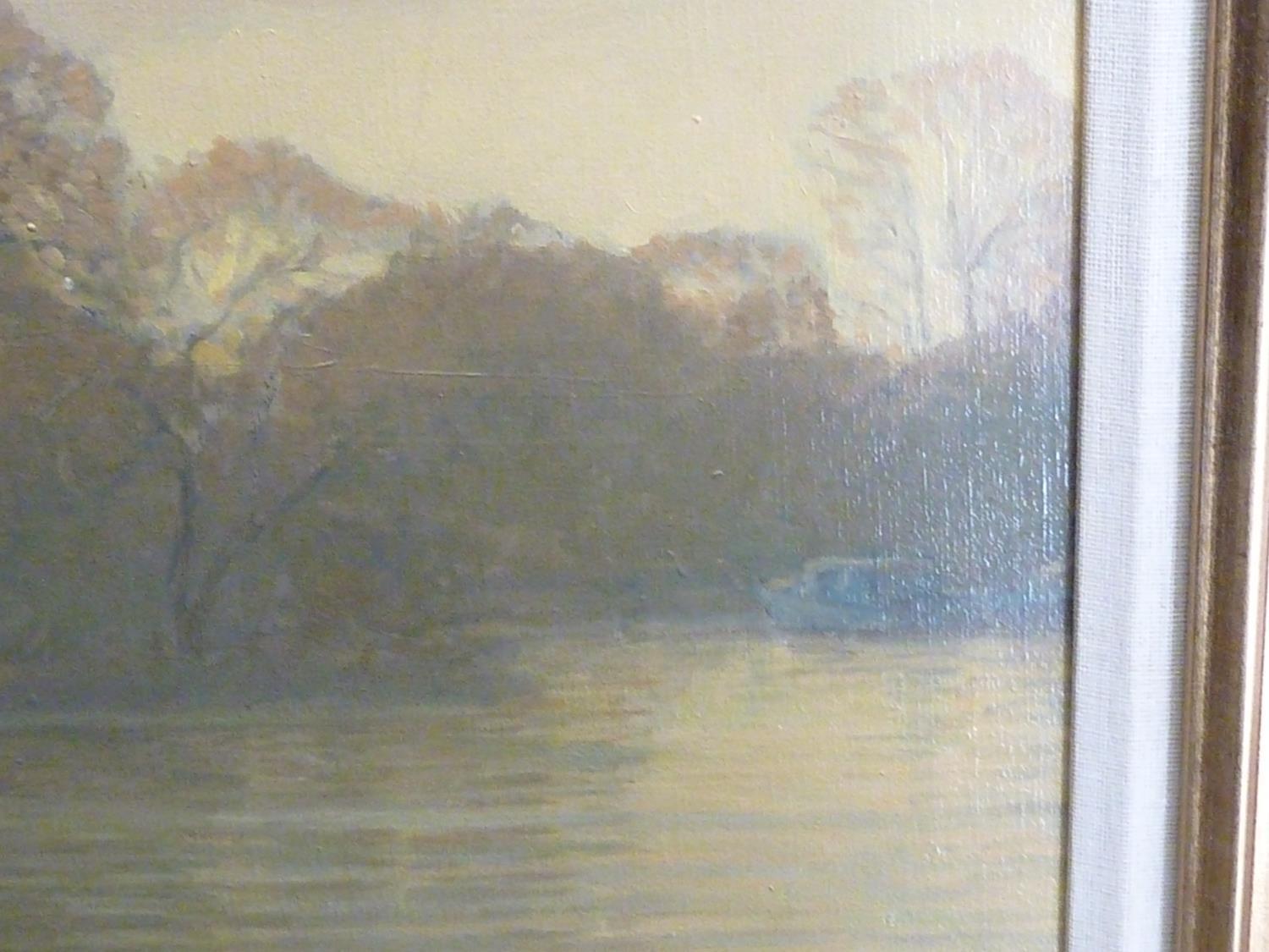Noel Shepherdson - River with island and pleasure boats, possibly Church Island, Thames , oil on