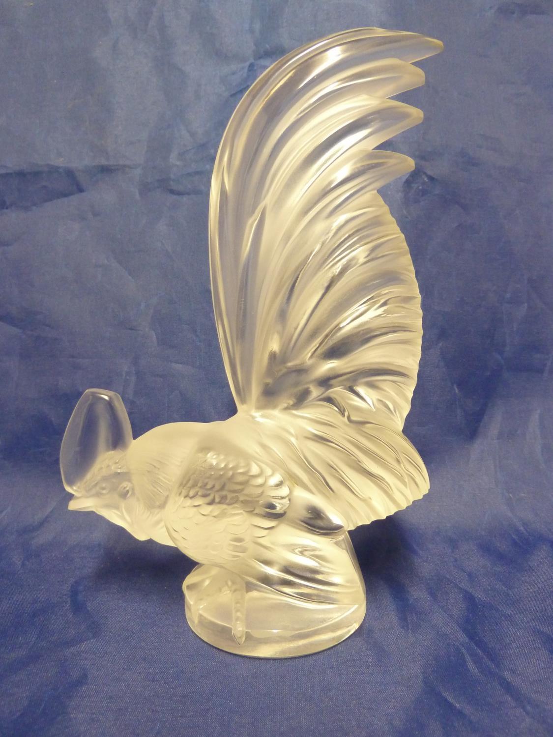 Lalique, France - a Coq Nain Car Mascot, colourless and frosted glass, hand engraved Lalique