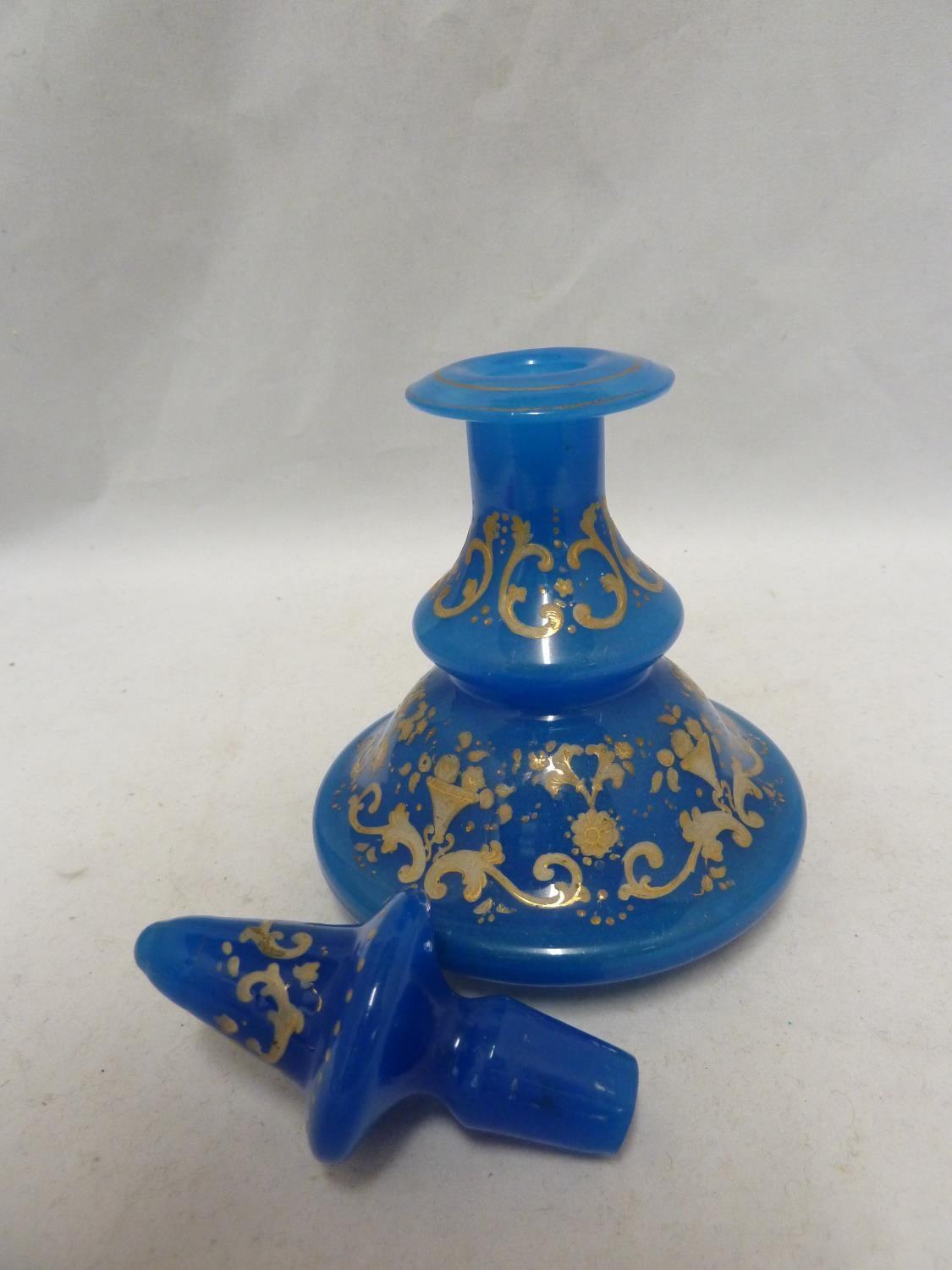 Bohemian Glass - A deep sky blue glass perfume bottle, for the Islamic market, the body of stepped - Image 4 of 8