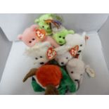 Nine Ty Beanie Baby collectable soft toys - comprising MRS; MR; Bride, Groom; Mum; August X 2;