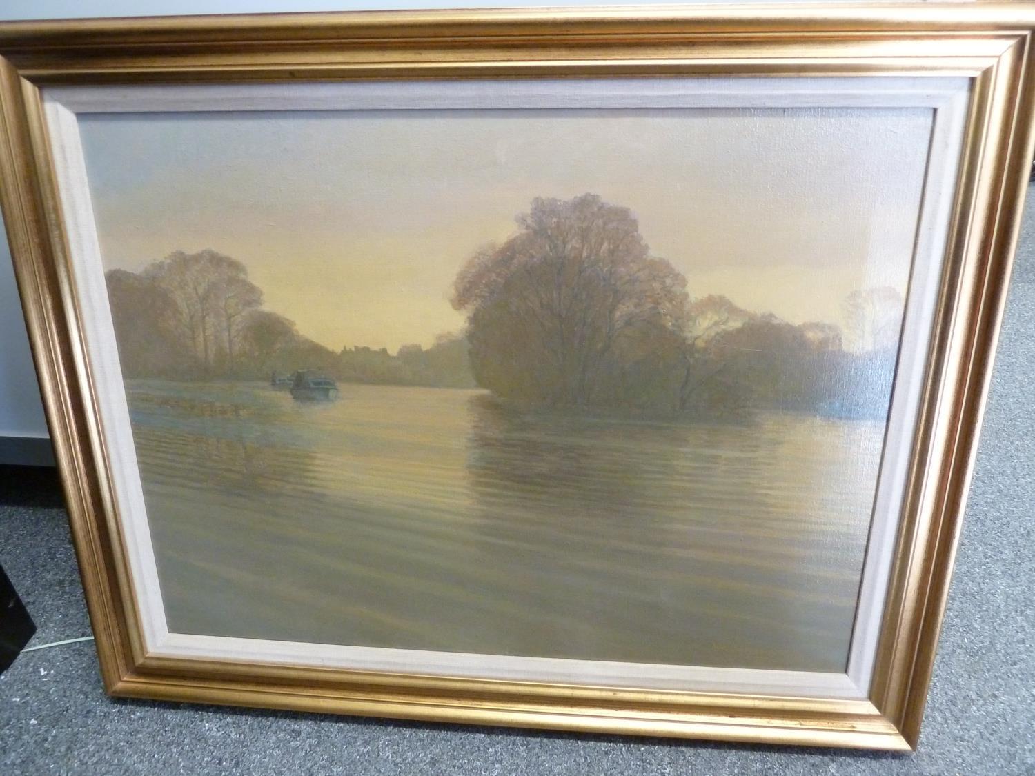 Noel Shepherdson - River with island and pleasure boats, possibly Church Island, Thames , oil on - Image 5 of 5