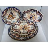 Derby porcelain, Imari decorated wares, comprising, soup bowl; a pair of quatrefoil shaped dessert