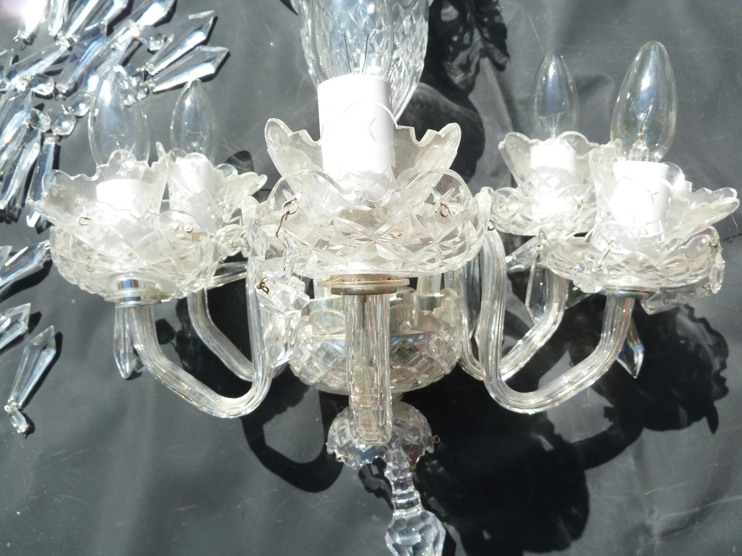 A pair of vintage Waterford Avoca five light chandeliers, the glass fully marked Waterford, chromium - Image 6 of 11