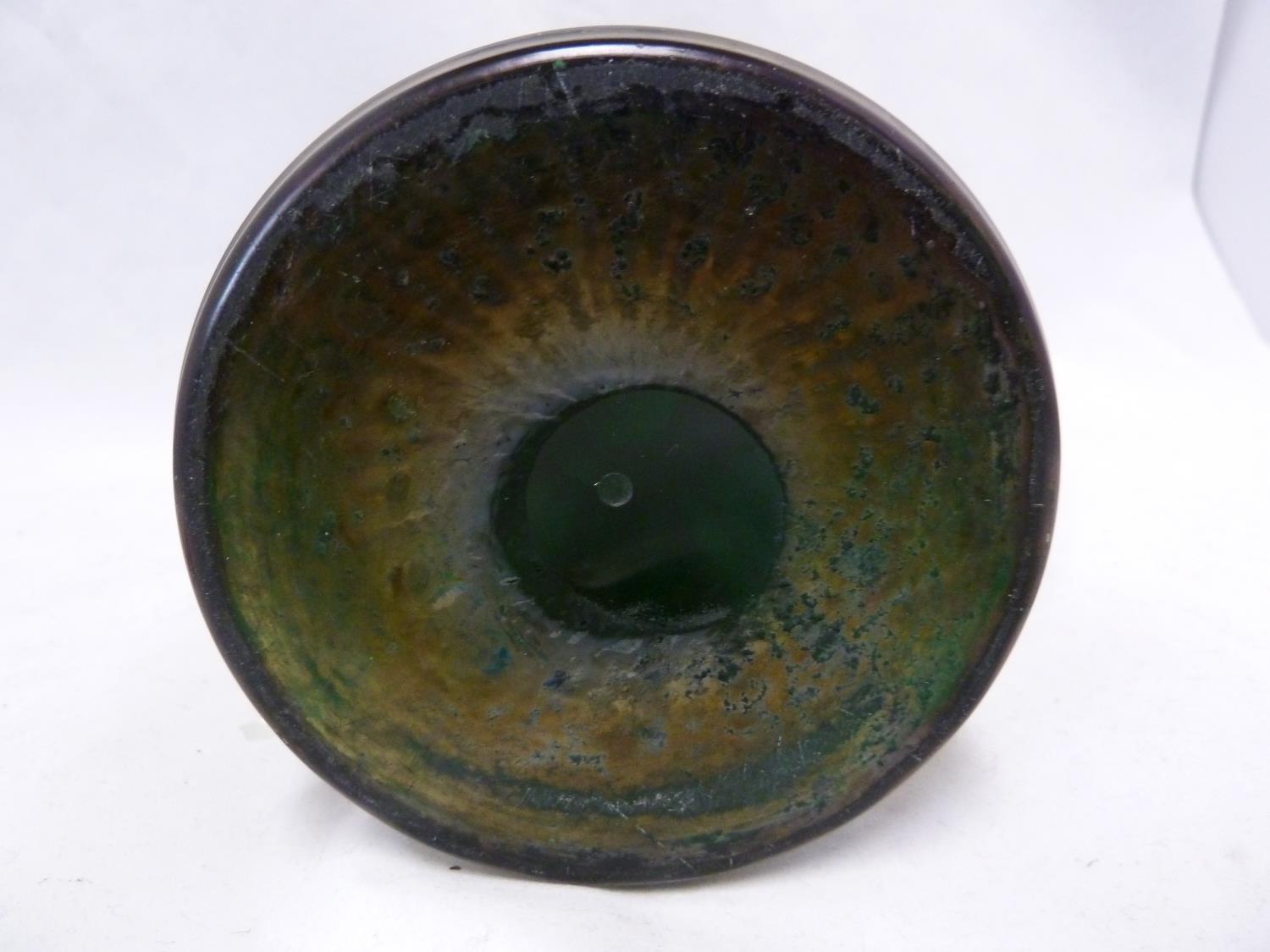 Kralik - An iridescent green glass vase, in Loetz style, of flared cylindrical form with wavy rim, - Image 5 of 5
