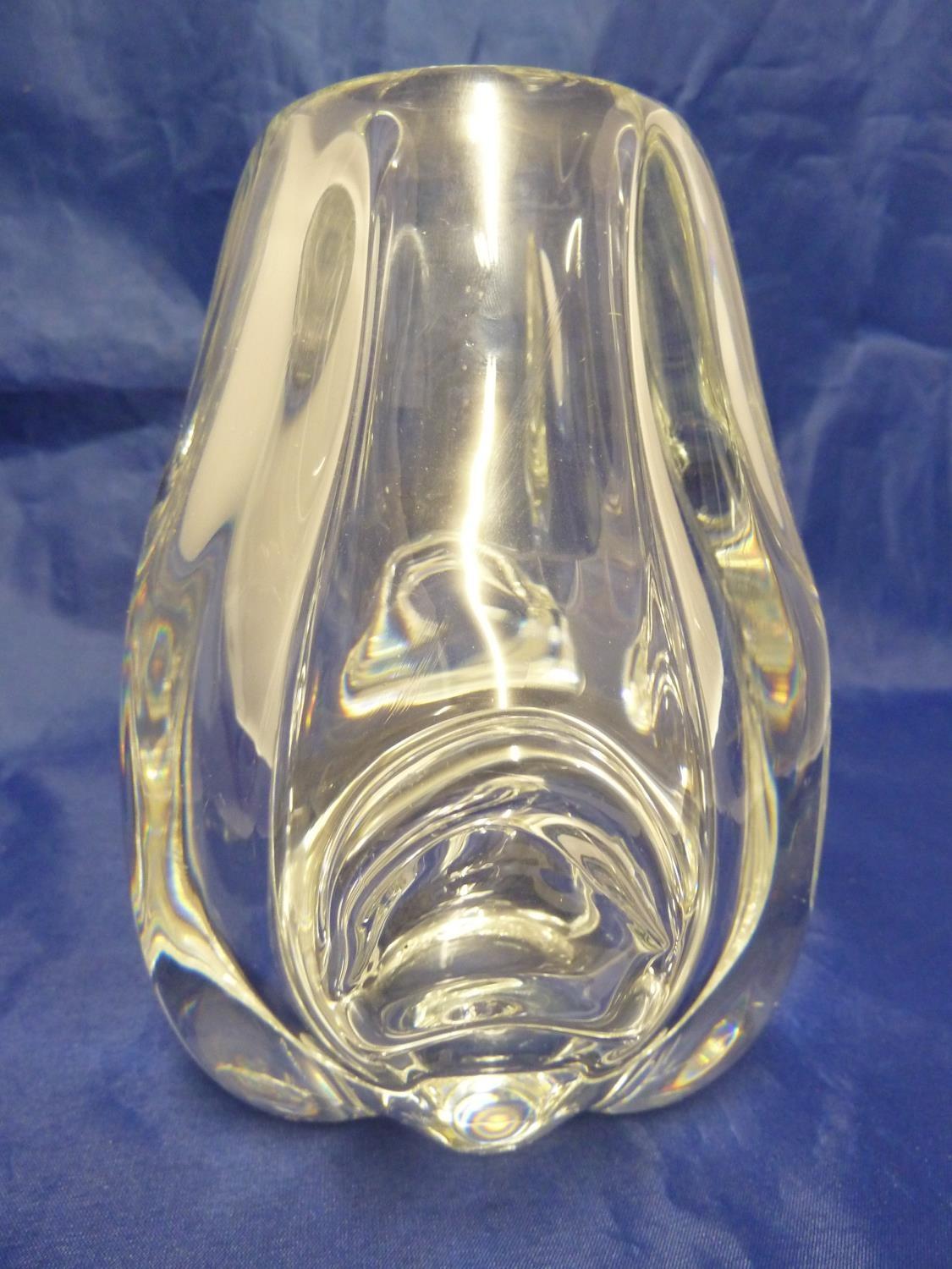 Val St Lambert - an organic form colourless glass vase, of lobed tulip shape flanked by 'leaf' - Image 4 of 6