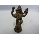 An Indian miniature bronze temple figure of ganesh on circular lotus flower base, 6.5cm high