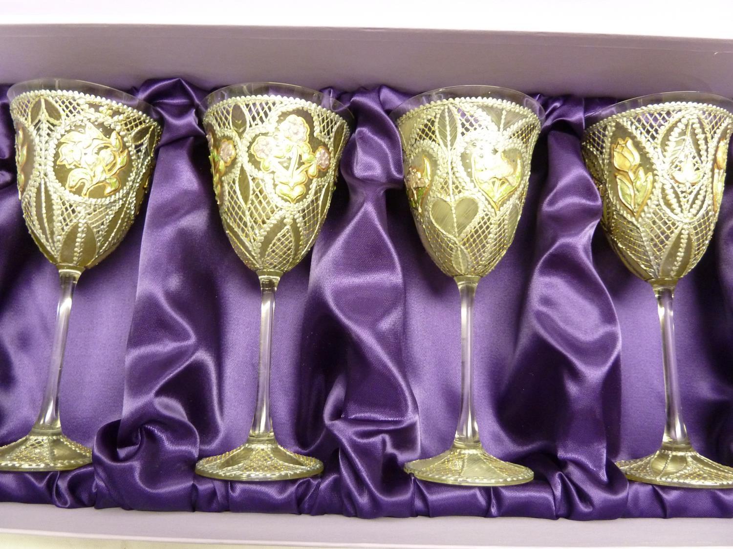 Violeta Markovic - Eight hand decorated wine glasses, in the style of Moser, presentation boxes - Image 6 of 6