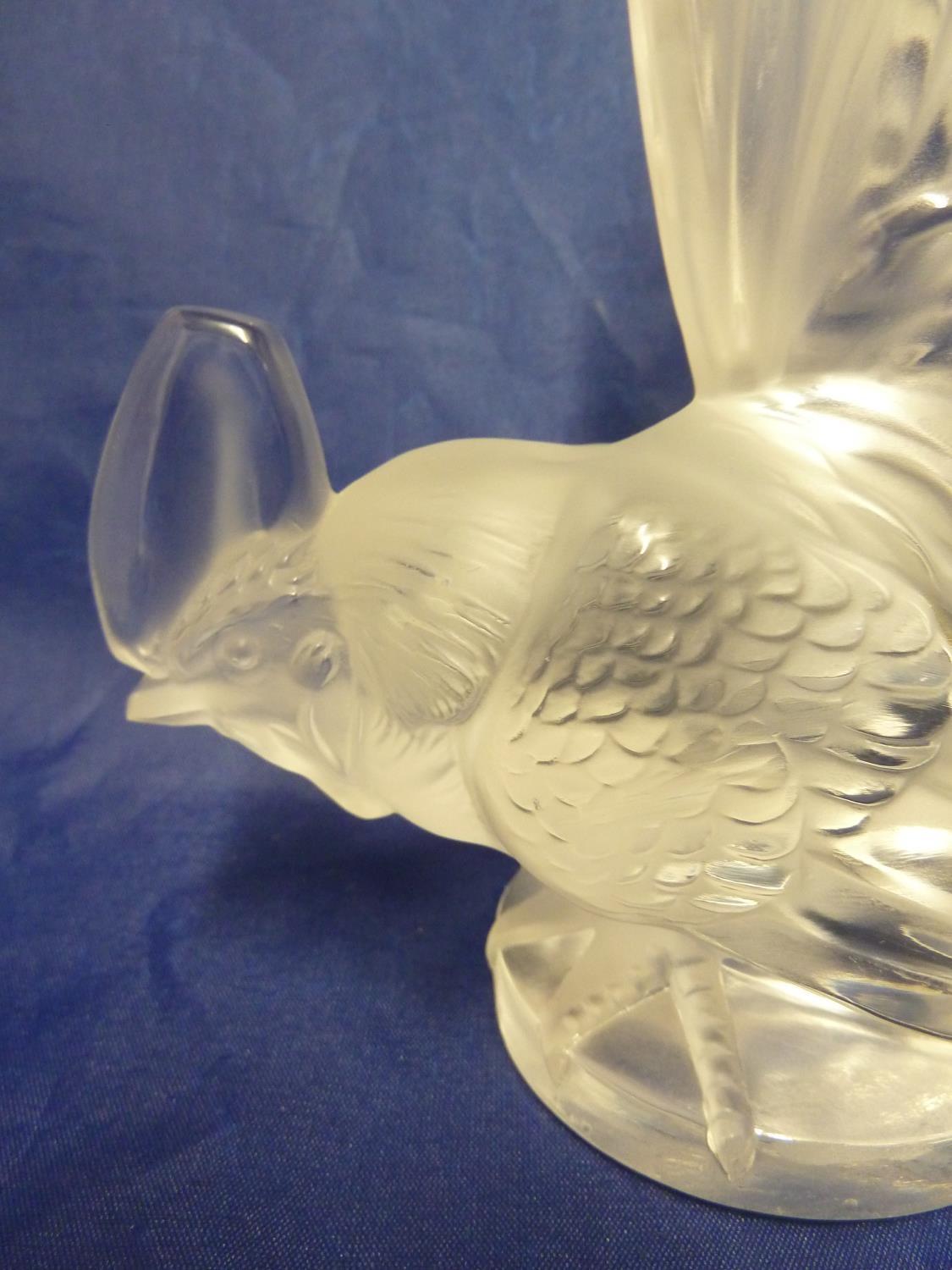 Lalique, France - a Coq Nain Car Mascot, colourless and frosted glass, hand engraved Lalique - Image 2 of 8