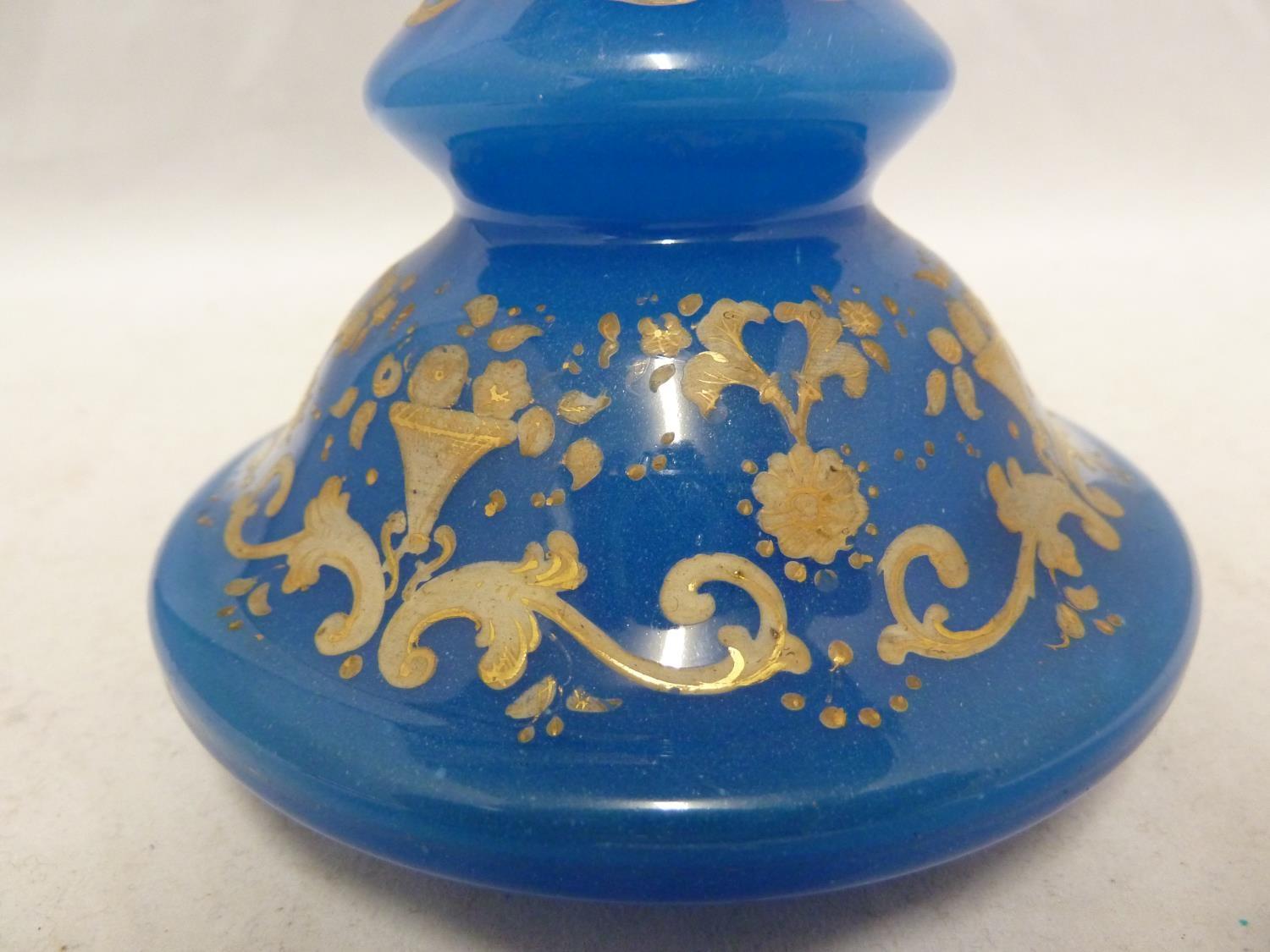 Bohemian Glass - A deep sky blue glass perfume bottle, for the Islamic market, the body of stepped - Image 3 of 8