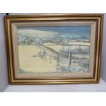 Noel Shepherdson - Clunton under snow,[Shropshire] oil on board, Exhibition label verso with title