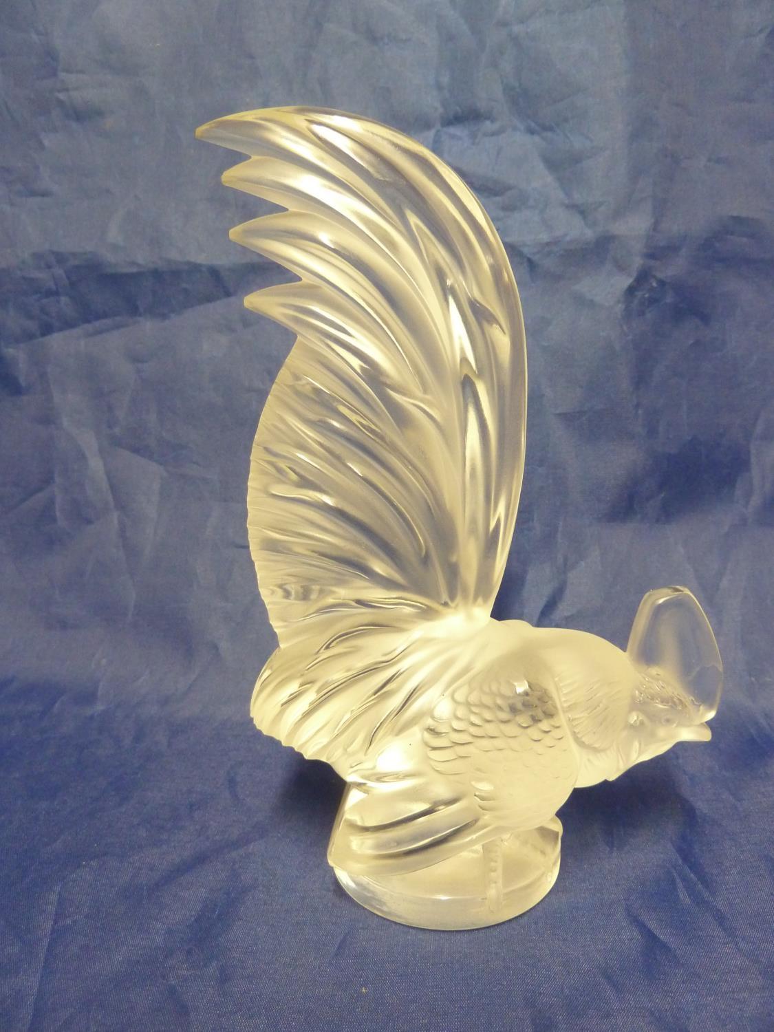 Lalique, France - a Coq Nain Car Mascot, colourless and frosted glass, hand engraved Lalique - Image 5 of 8