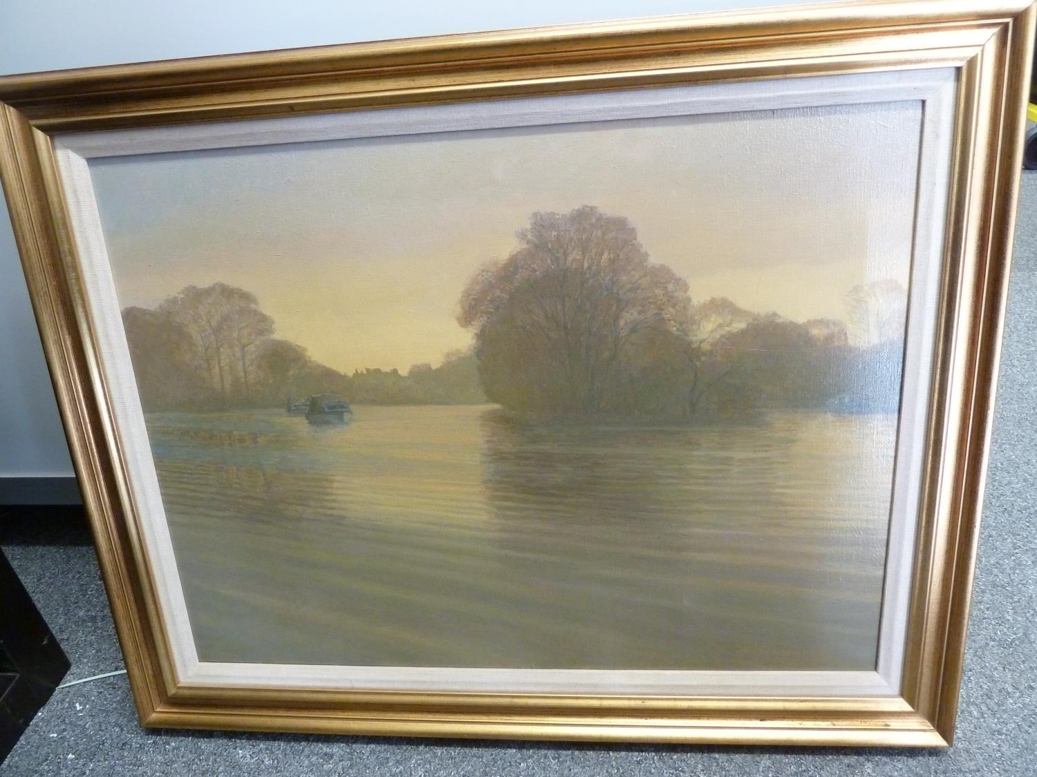 Noel Shepherdson - River with island and pleasure boats, possibly Church Island, Thames , oil on - Image 2 of 5