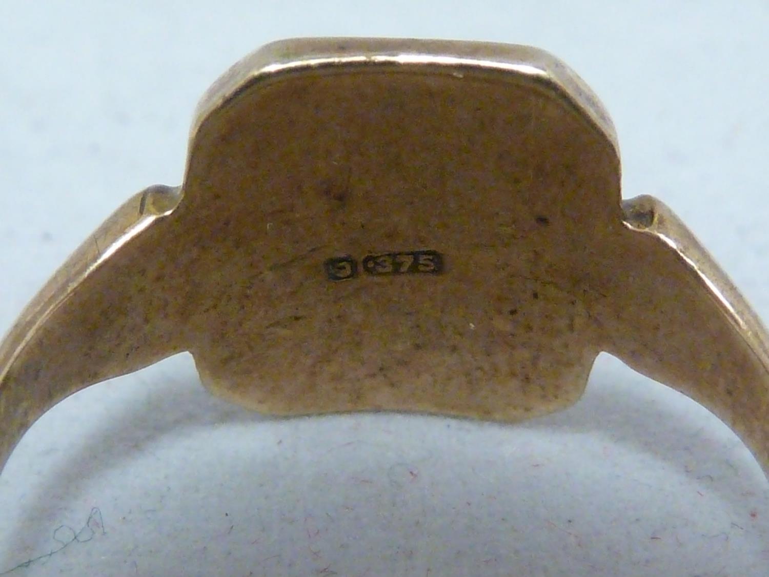 Two yellow gold signet rings, one marked 9ct and set with an oval black stone, ring size L 1/2, - Image 7 of 7