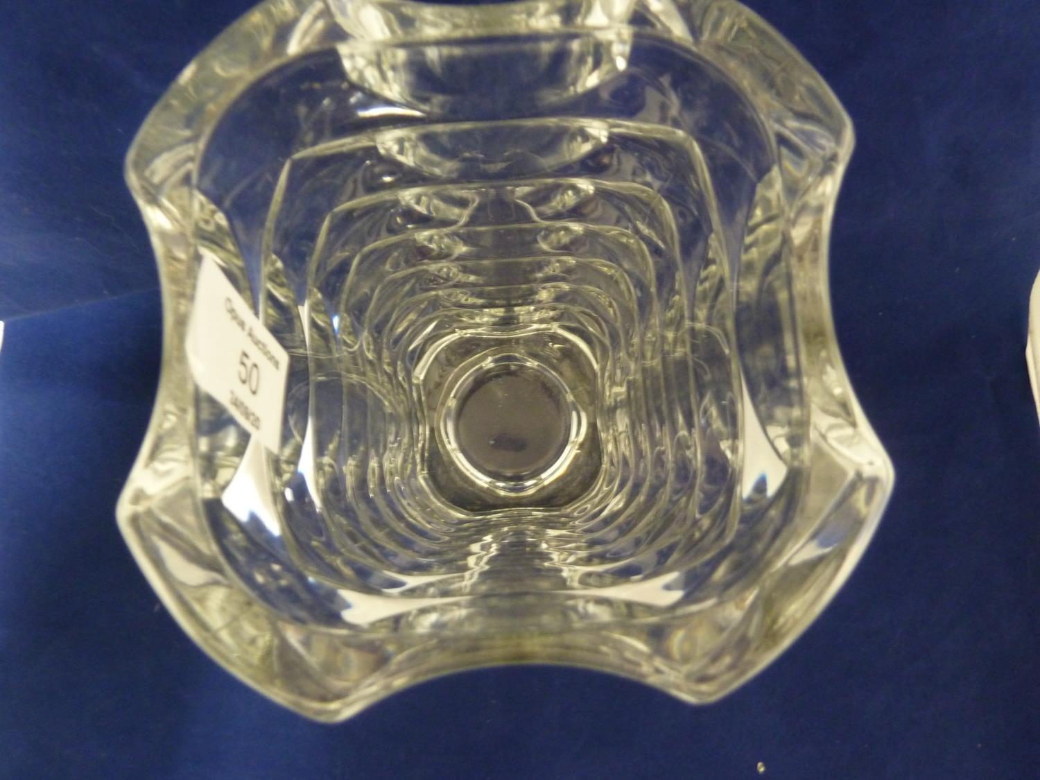 A French moulded glass vase, cylinder decorated with geometric motifs, moulded FRANCE to base, 24. - Image 3 of 4