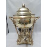 A Daniel Holy, Parker & Company silver plated samovar, the stepped London shape tureen form body