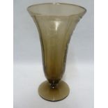 Daum - An Art Deco glass trumpet vase, of smoke colouration, decorated with panels of frosted