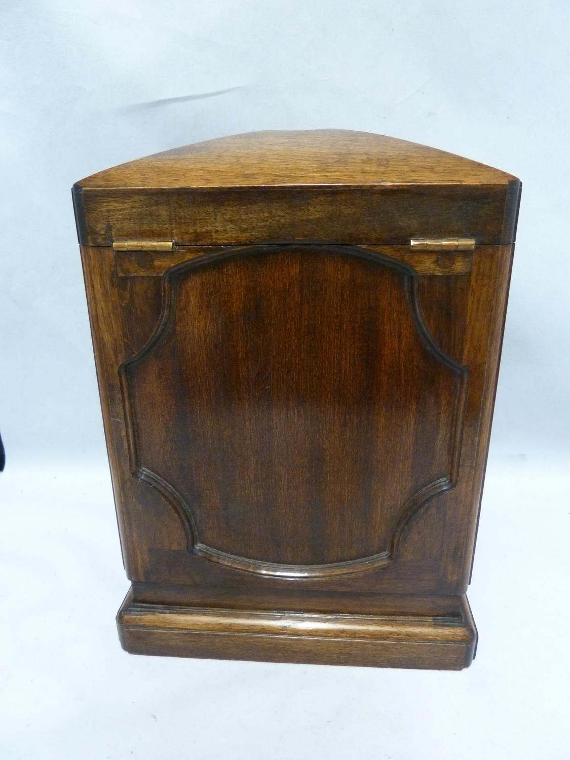 A mahogany knife box, rectangular with mirror shaped panels and domed folding top, 27cm high - Image 4 of 6