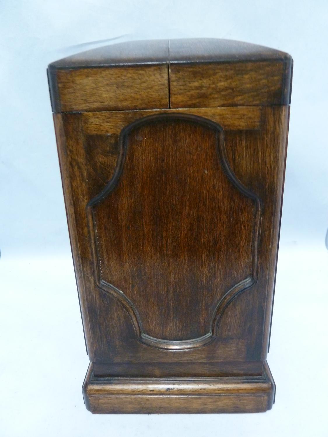 A mahogany knife box, rectangular with mirror shaped panels and domed folding top, 27cm high - Image 5 of 6