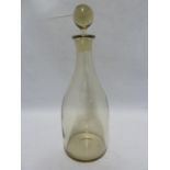 Whitefriars - an olive green decanter and stopper of mallet form beneath stopper with solid ball