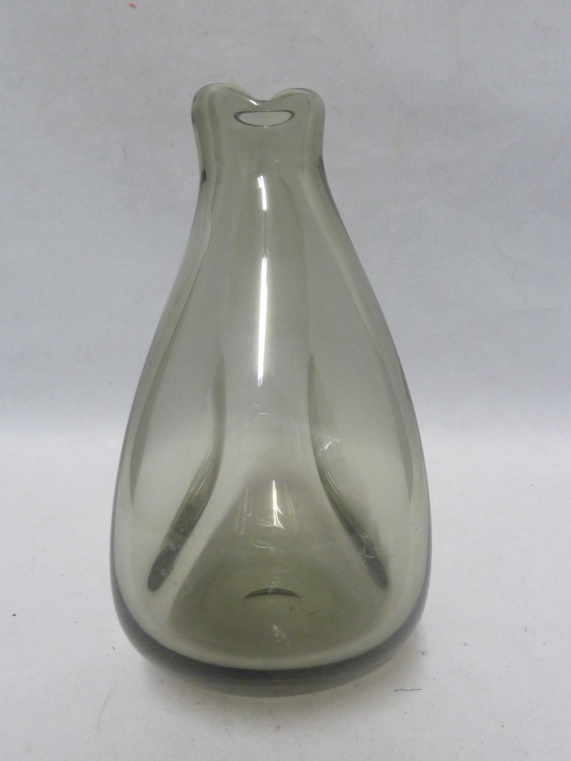 Per Lutken for Holmegaard - a York smoked glass caraffe, of flattened dimpled for in smoke grey, mid - Image 3 of 5