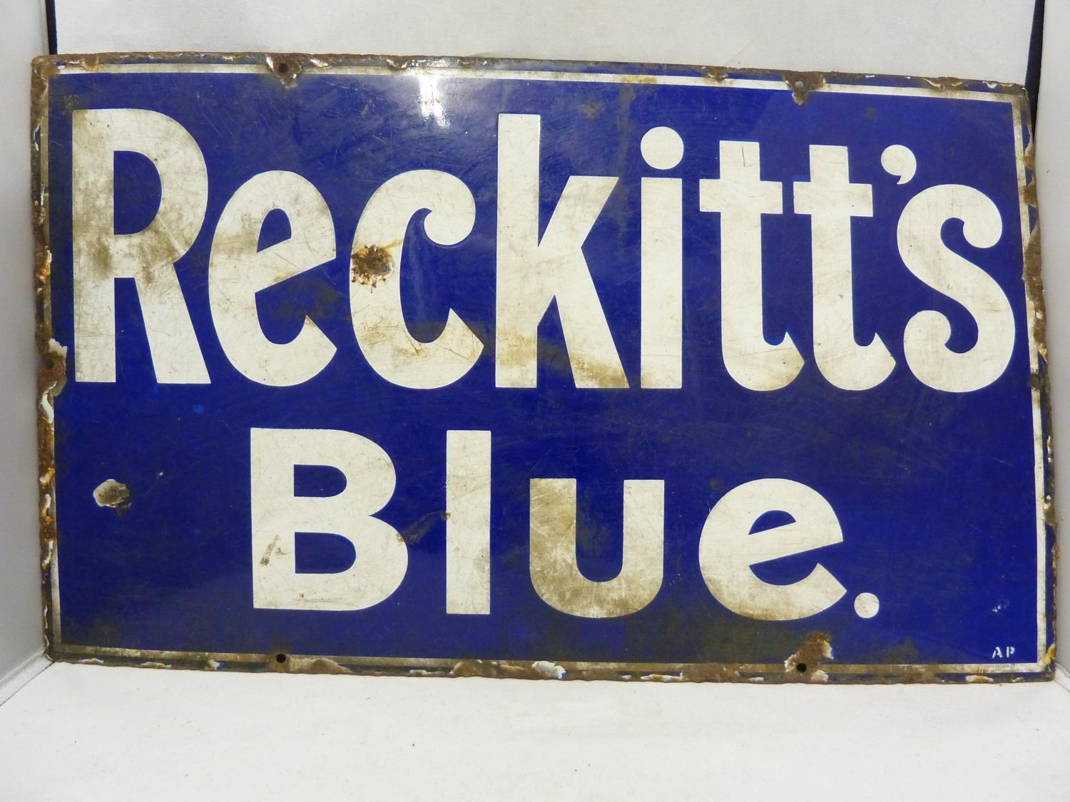 Advertising Interest - A vintage enamel sign for Reckitt's Blue, laundry whitening/bluing agent,