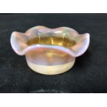 Cristallerie de Pantin - an iridescent opaline glass salt, pink/orange colouration, circular with