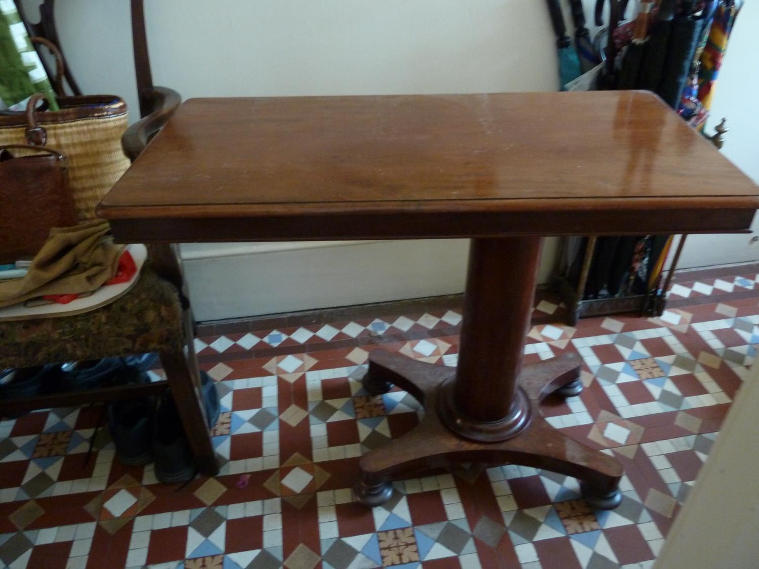 A Regency mahogany invalid or bedroom table with sliding mechanism to position over a bed, w 91 cm x - Image 4 of 9