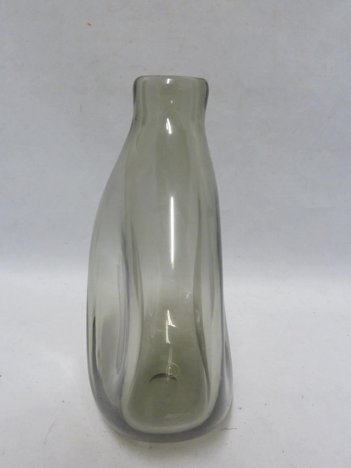 Per Lutken for Holmegaard - a York smoked glass caraffe, of flattened dimpled for in smoke grey, mid - Image 2 of 5