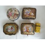 A group of Five Continental porcelain boxes, two decorated in the manner of Sevres porcelain; two in