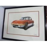 Lotus Elan Sprint, coloured print, signed indistinctly and dated 21-4-90, framed and glazed, 65 x 52
