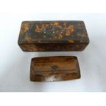 Two victorian tortoisell veneer snuff boxes, one rectangular inlaid with nacreous shell; the other