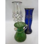 Three Continental glass items - comprising:a cobalt blue frosted glass vase of bellied cylindrical