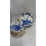 A Royal Worcester Porcelain dessert service, in Blue Dragon pattern, comprises fruit bowl with
