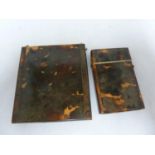 Two Victorian tortoiseshell visiting card cases, with bone stringing to edge of base and cover, rose