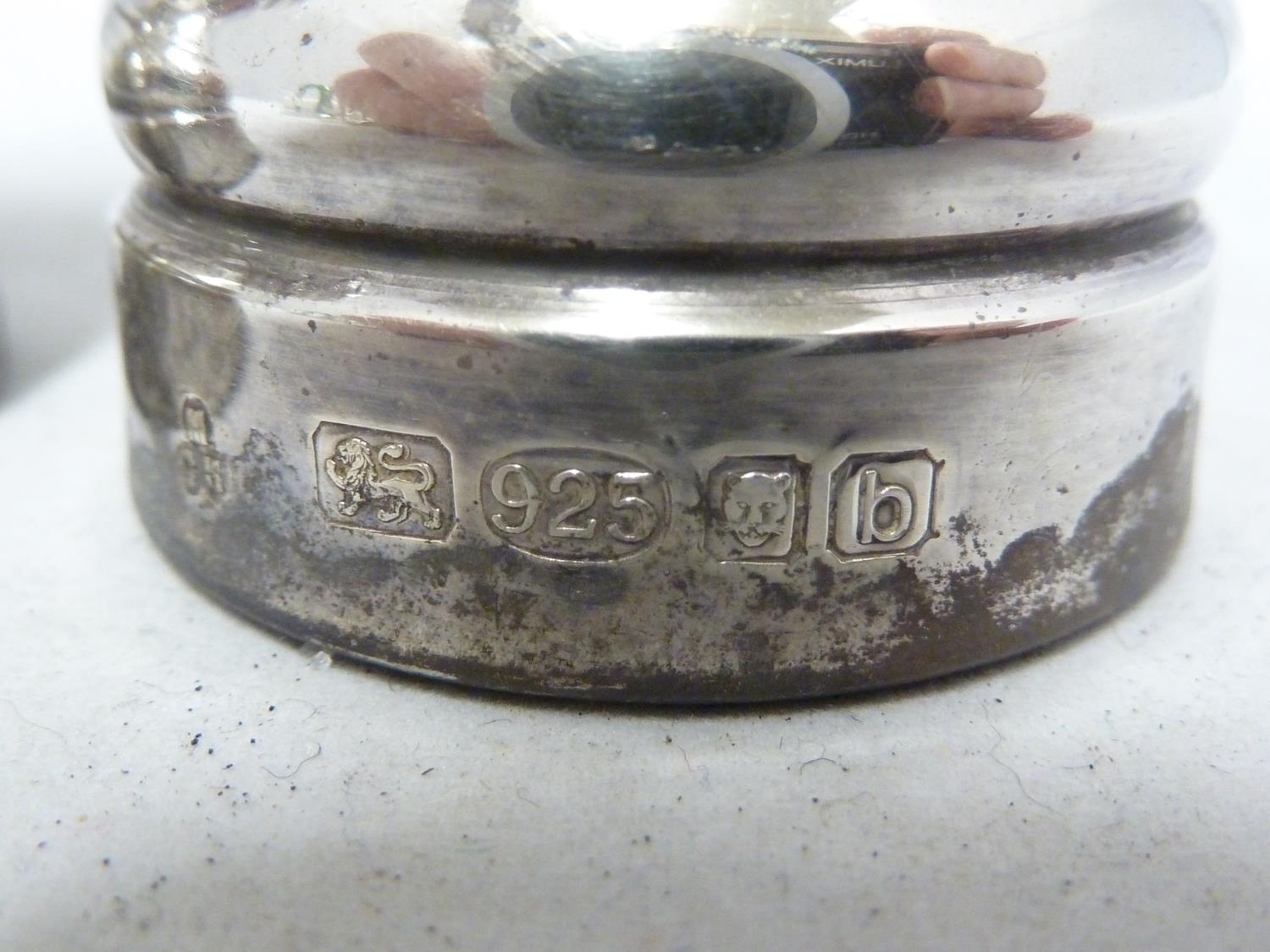 Five silver pepper grinders, various dates and makers - modern; and four green enamelled silver menu - Image 9 of 15