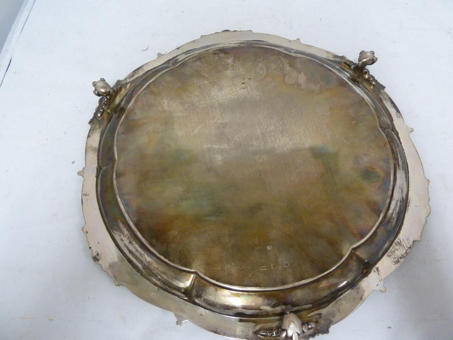 A Walker and Hall silver salver, of shaped circlar form the rim decorated with foliate pendants - Image 4 of 5